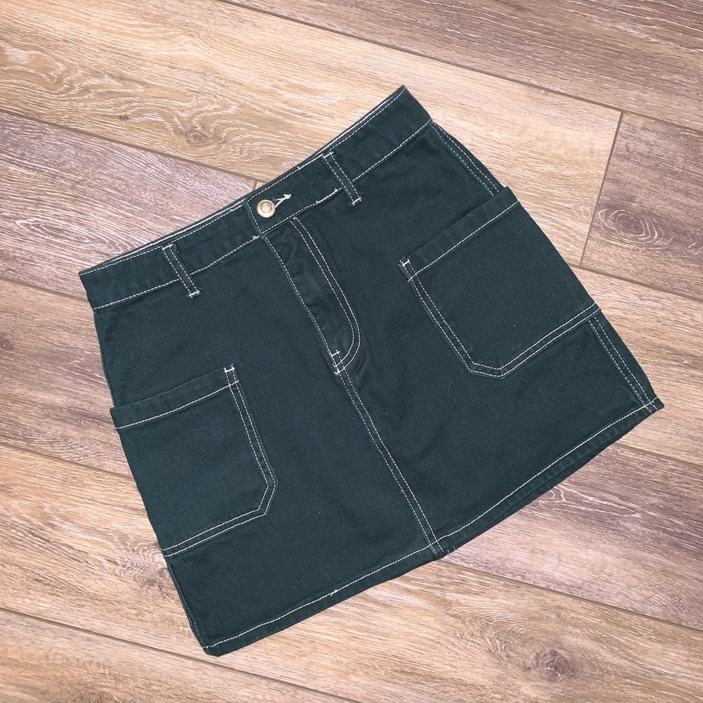 green denim skirt
